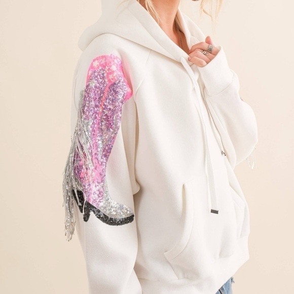 BRIDES LAST RIDE Sequin Cowgirl Bride Sweatshirt NEW - Picture 1 of 5